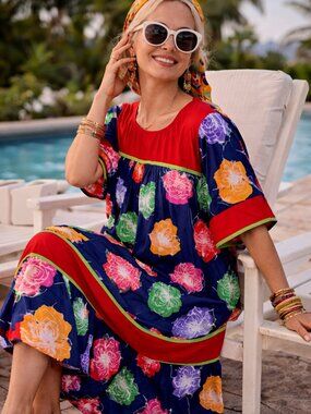 Krist Gudnason Vintage Floral Kaftan Midi Dress